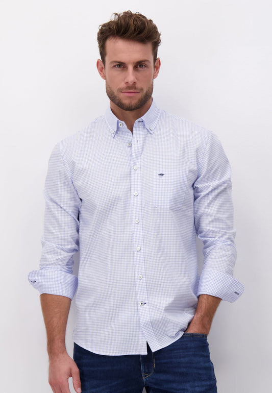 Fynch Hatton, The All Season Oxford Shirt, Long Sleeve, Button Down - Lt Blue Check