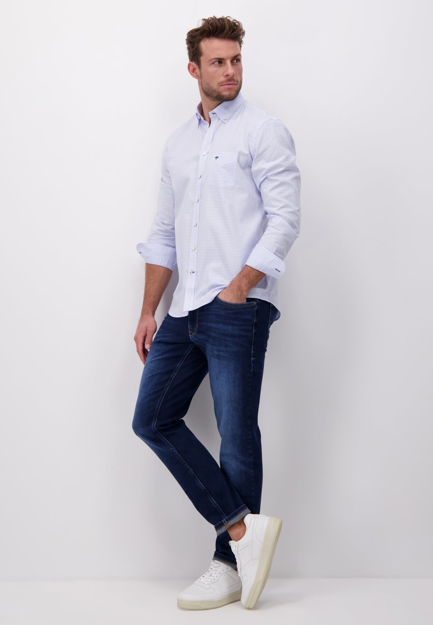 Fynch Hatton, The All Season Oxford Shirt, Long Sleeve, Button Down - Lt Blue Check