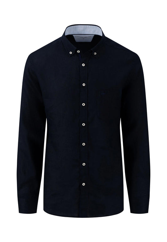 Fynch Hatton Pure Linen, Button Down Long Sleeve Shirt (navy)