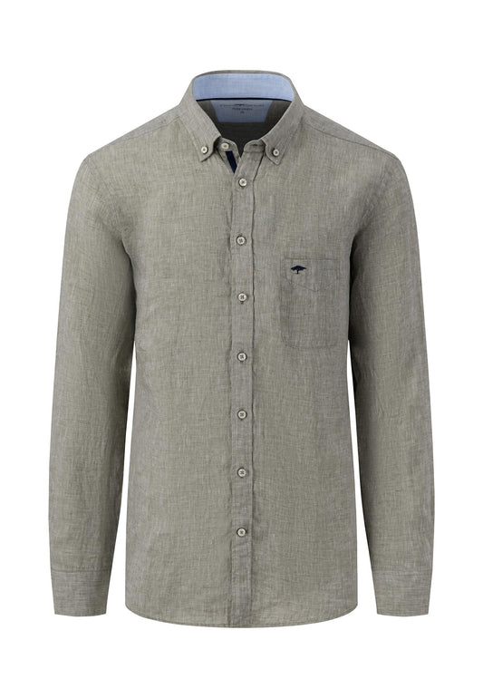 Fynch Hatton Pure Linen, Button Down Long Sleeve Shirt (dusty olive)