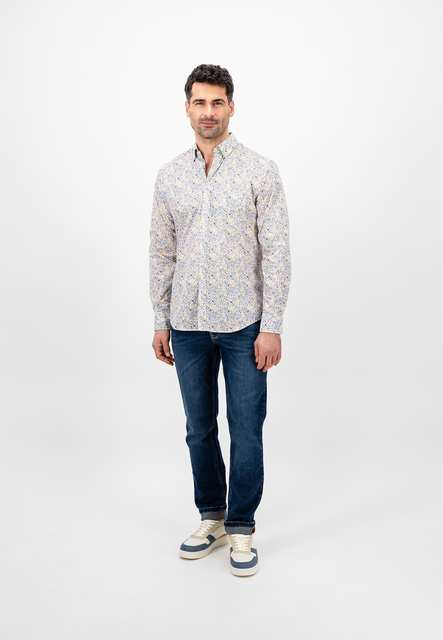 Fynch Hatton Multicolour Shirt, Button Down Long Sleeve Shirt (dusty lavender)