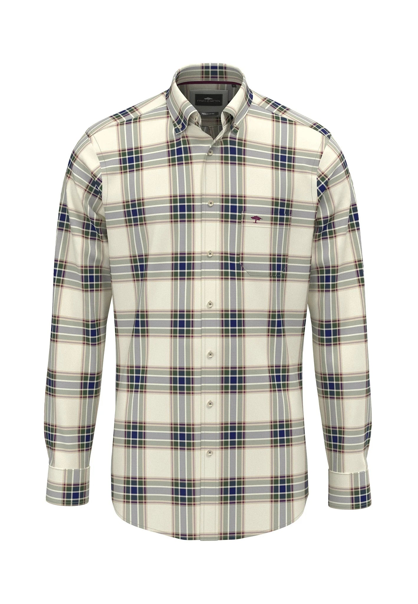 Fynch-Hatton Shirts - Washed Oxford Check, Button Down Long Sleeve Shirts