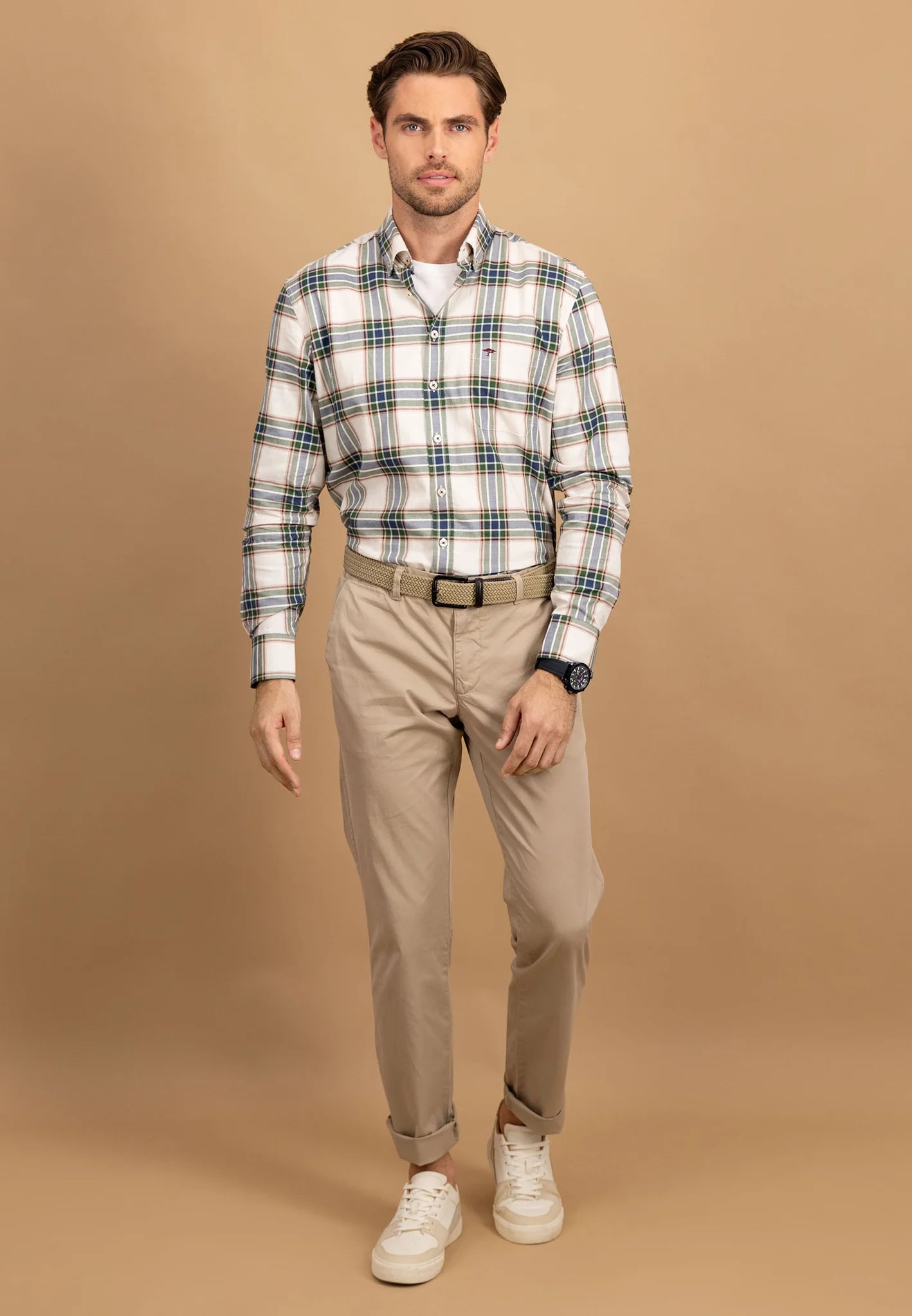 Fynch-Hatton Shirts - Washed Oxford Check, Button Down Long Sleeve Shirts