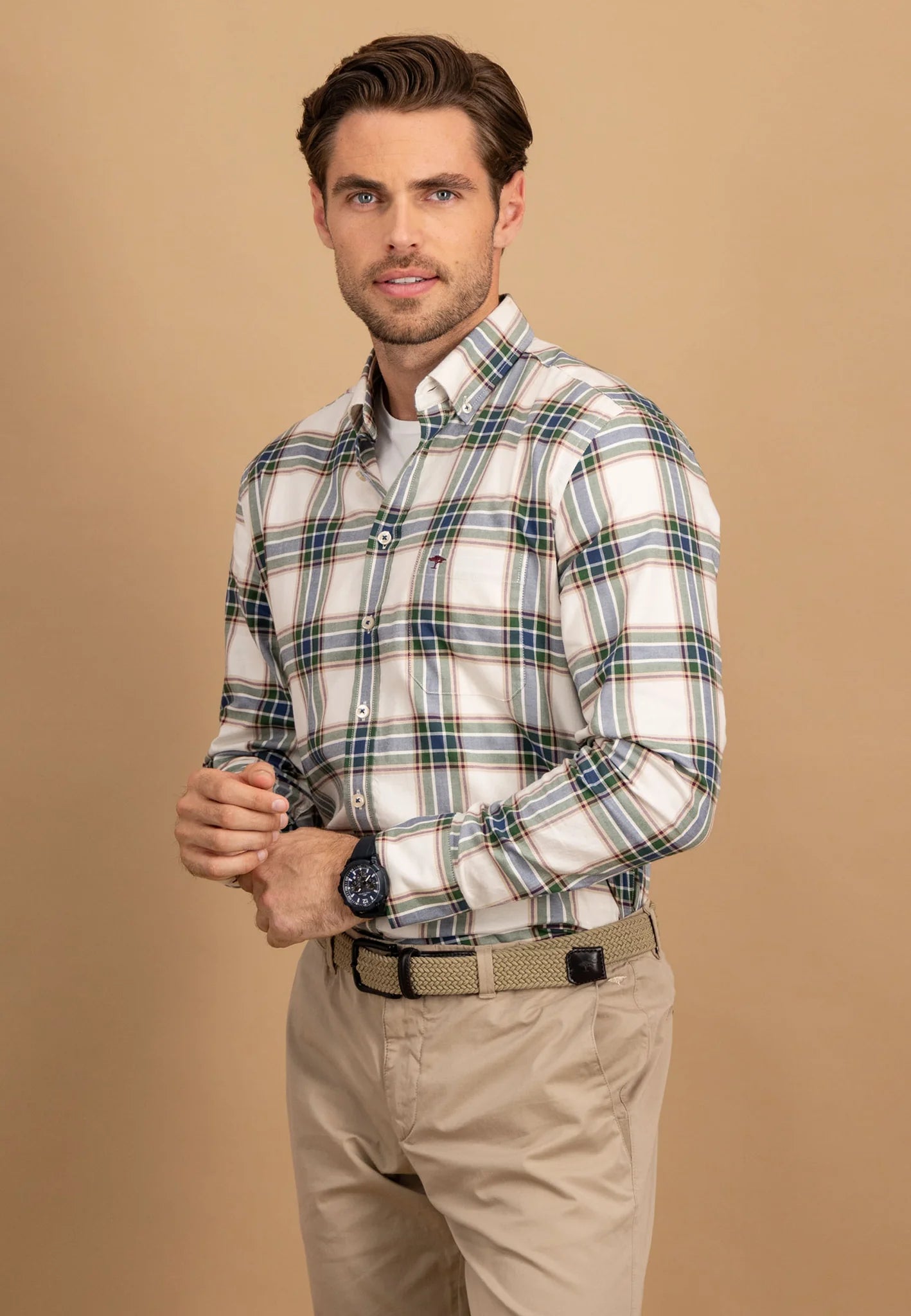 Fynch-Hatton Shirts - Washed Oxford Check, Button Down Long Sleeve Shirts