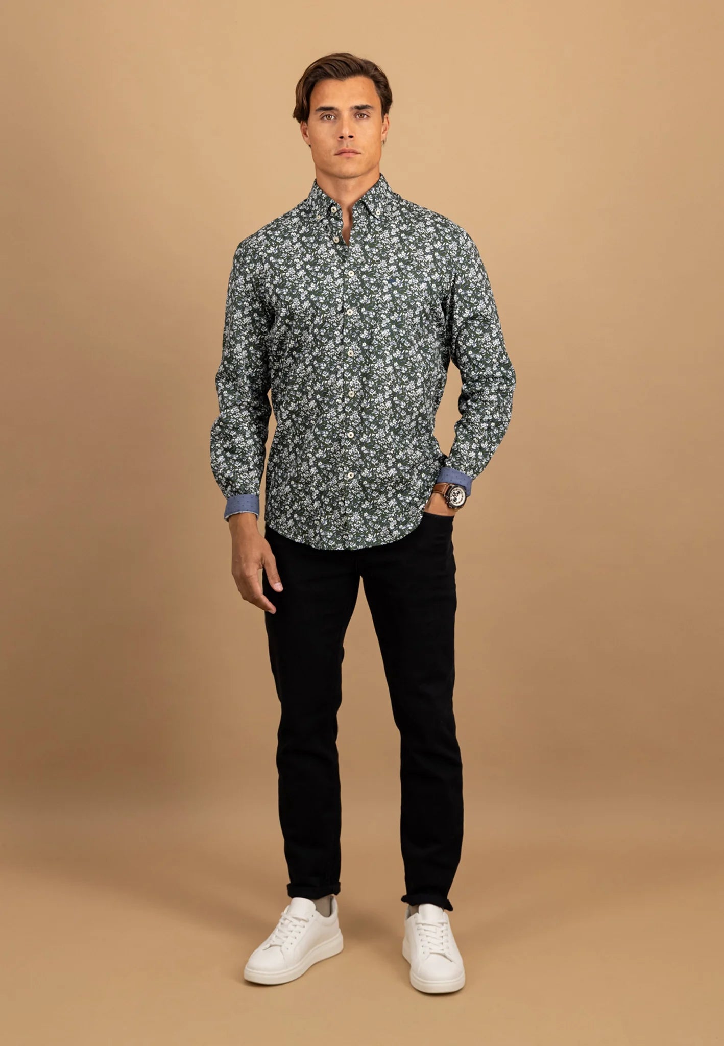 Fynch-Hatton Shirts - Winter Flower Print, Button Down Long Sleeve Shirts
