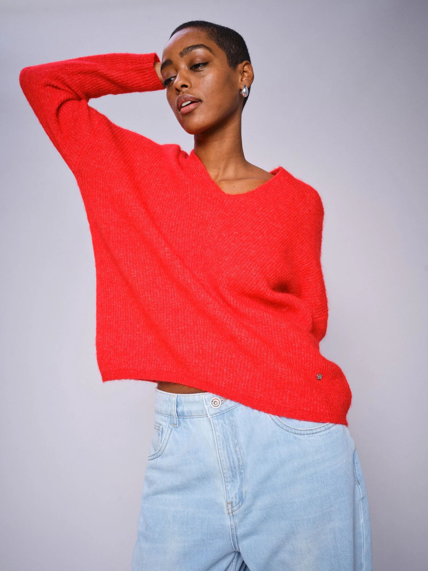 Mos Mosh Ladies, the MMThora V-Neck Knit in 268 Chinese Red
