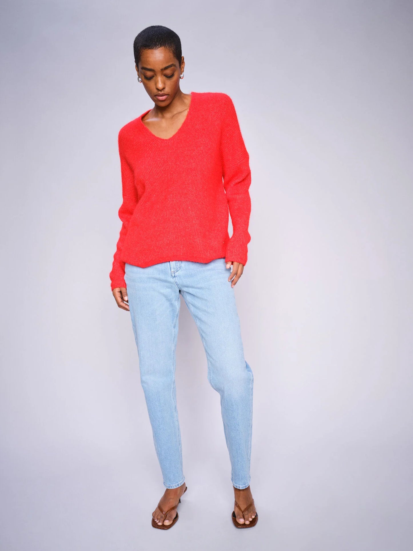 Mos Mosh Ladies, the MMThora V-Neck Knit in 268 Chinese Red