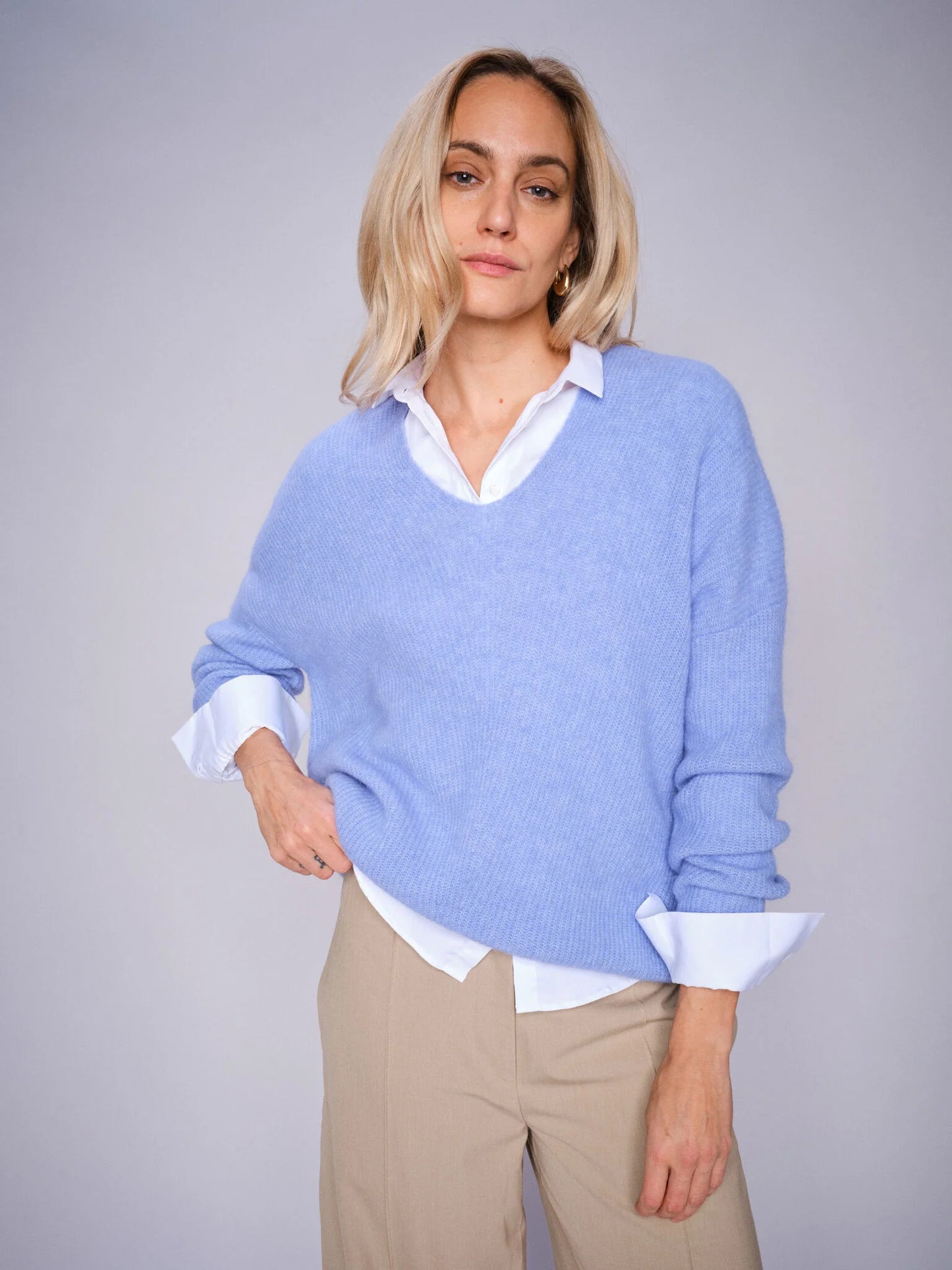 Mos Mosh Ladies, the MMThora V-Neck Knit in 827 Hydrangea