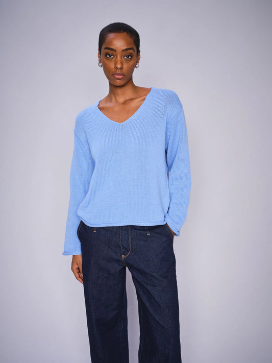 Mos Mosh Ladies,  the MMBine LS V-neck Knit in 827 Hydrangea 1