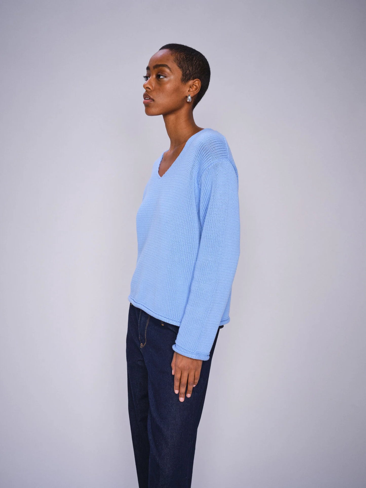 Mos Mosh Ladies,  the MMBine LS V-neck Knit in 827 Hydrangea 1