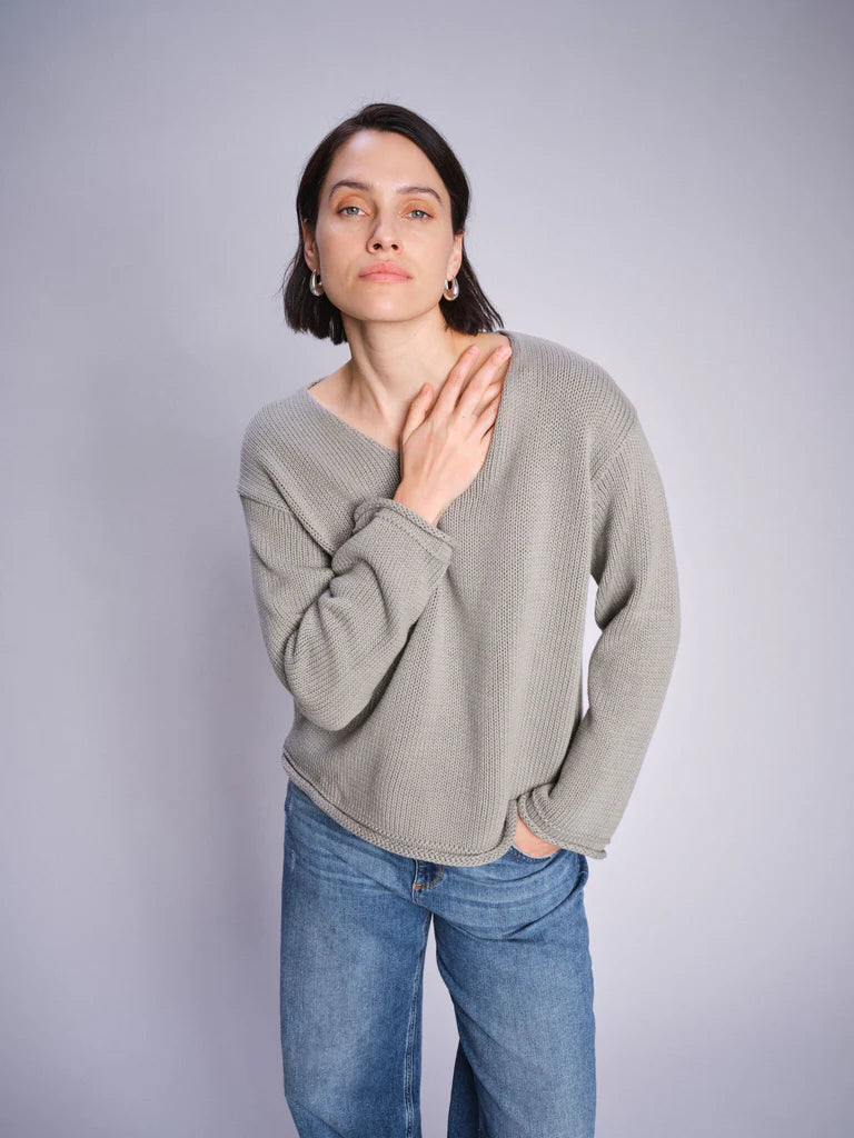 Mos Mosh Ladies, the MMBine LS V-neck Knit in 829 Shadow