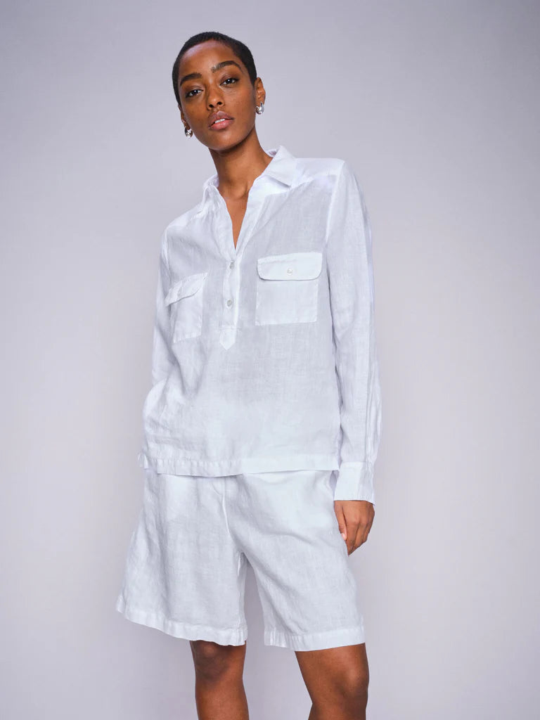 Mos Mosh Ladies, the MMEnna Linen Pocket Blouse in 101 White