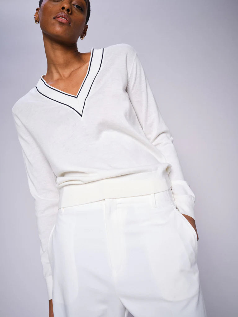 Mos Mosh Ladies, the MMRelena Prep V-neck Knit in 180 Ecru