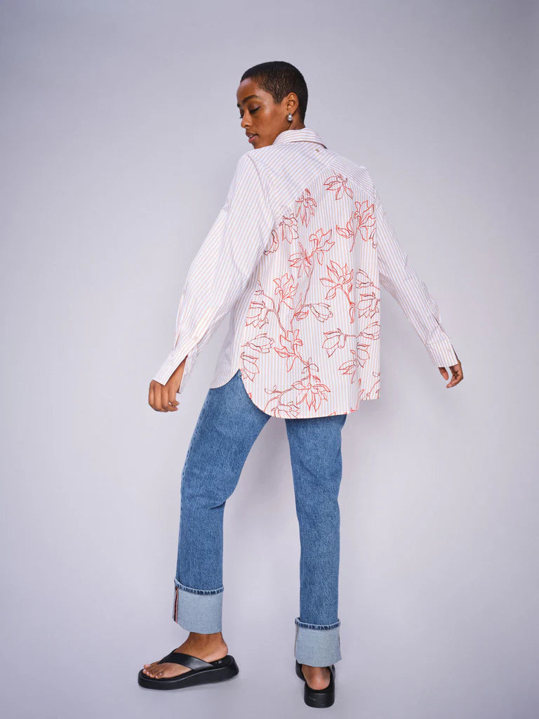 Mos Mosh Ladies, the MMElinda Leafy Stripe Shirt in 123 Sesame