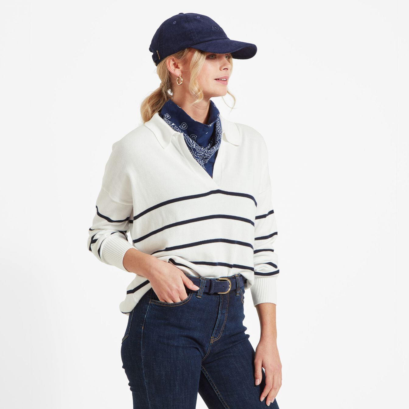 Schoffel Ladies, The Roseland Jumper (Soft White/Navy-1005)