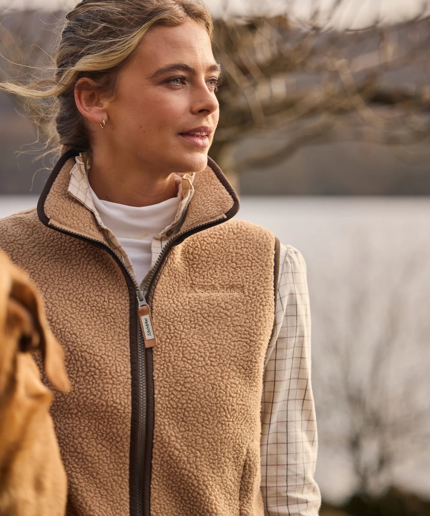 Schoffel Ladies Countrywear, the Lyndon Retro Fleece Gilet in Tan