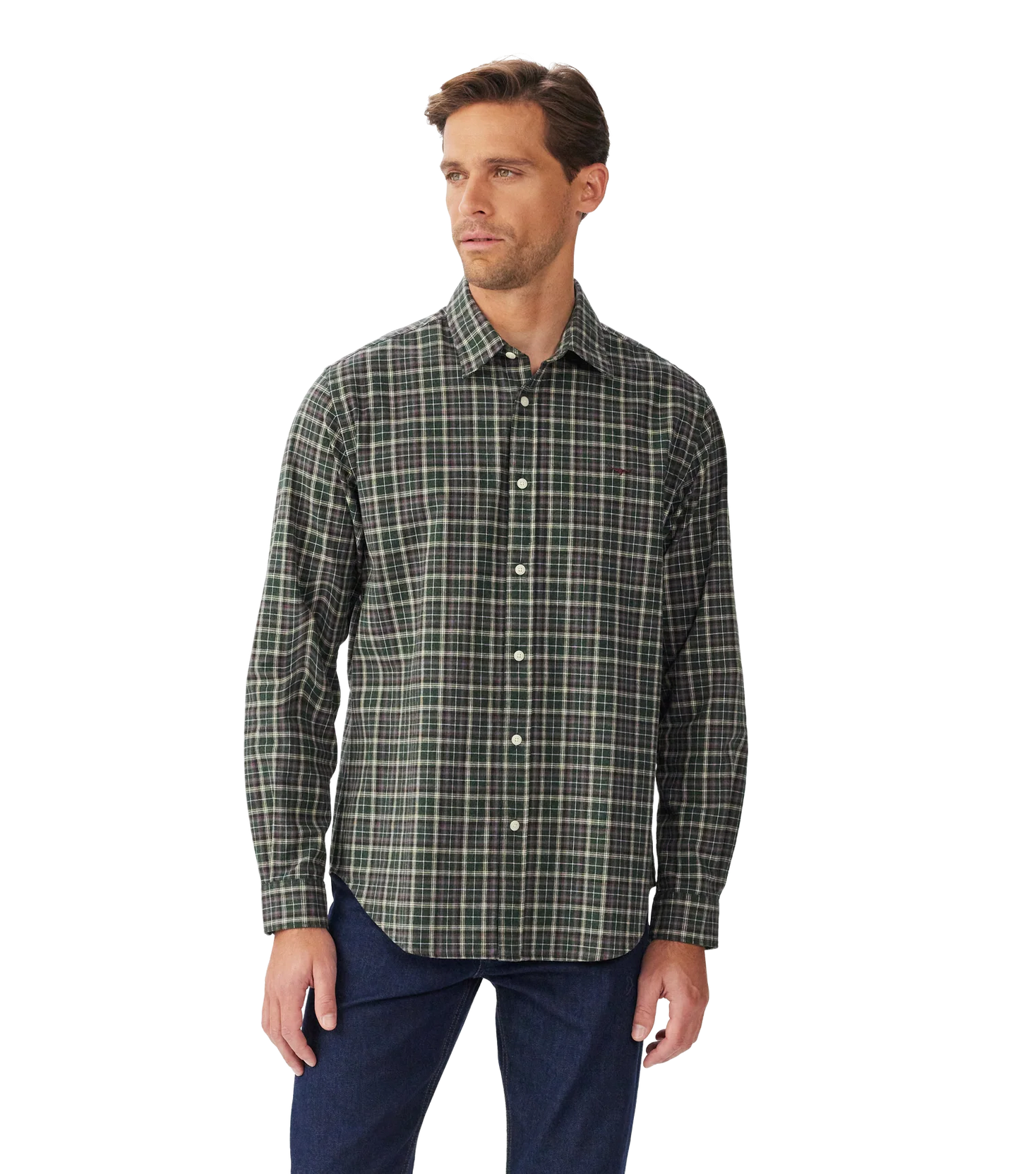 R.M. Williams Lincoln Regular Oxford Shirt in Pine Cream Red