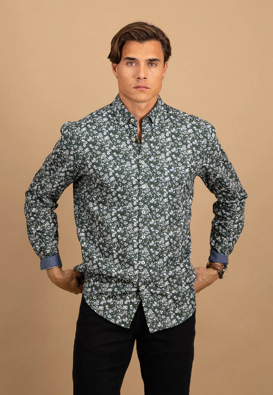 Fynch-Hatton Shirts - Winter Flower Print, Button Down Long Sleeve Shirts