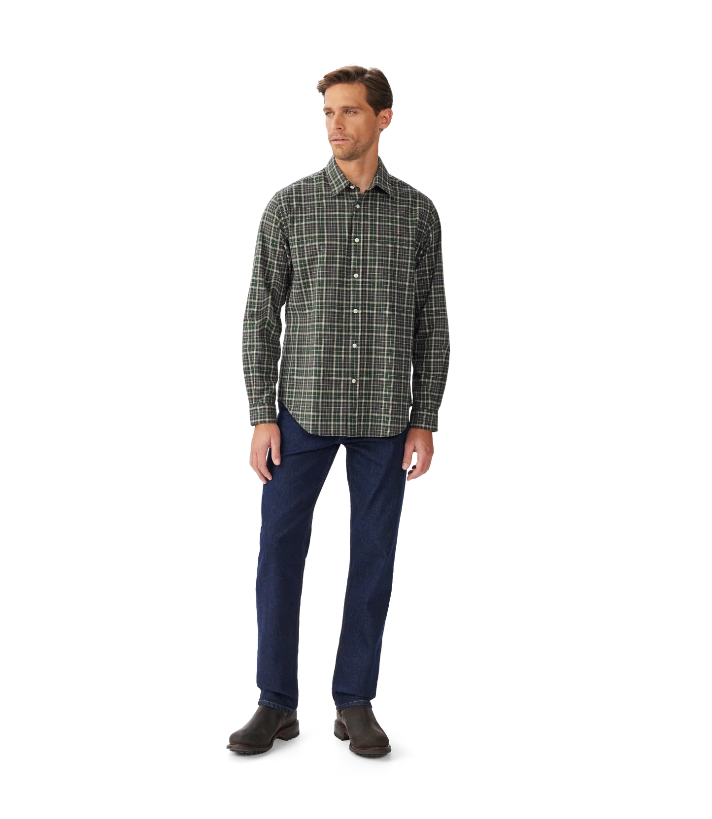 R.M. Williams Lincoln Regular Oxford Shirt in Pine Cream Red