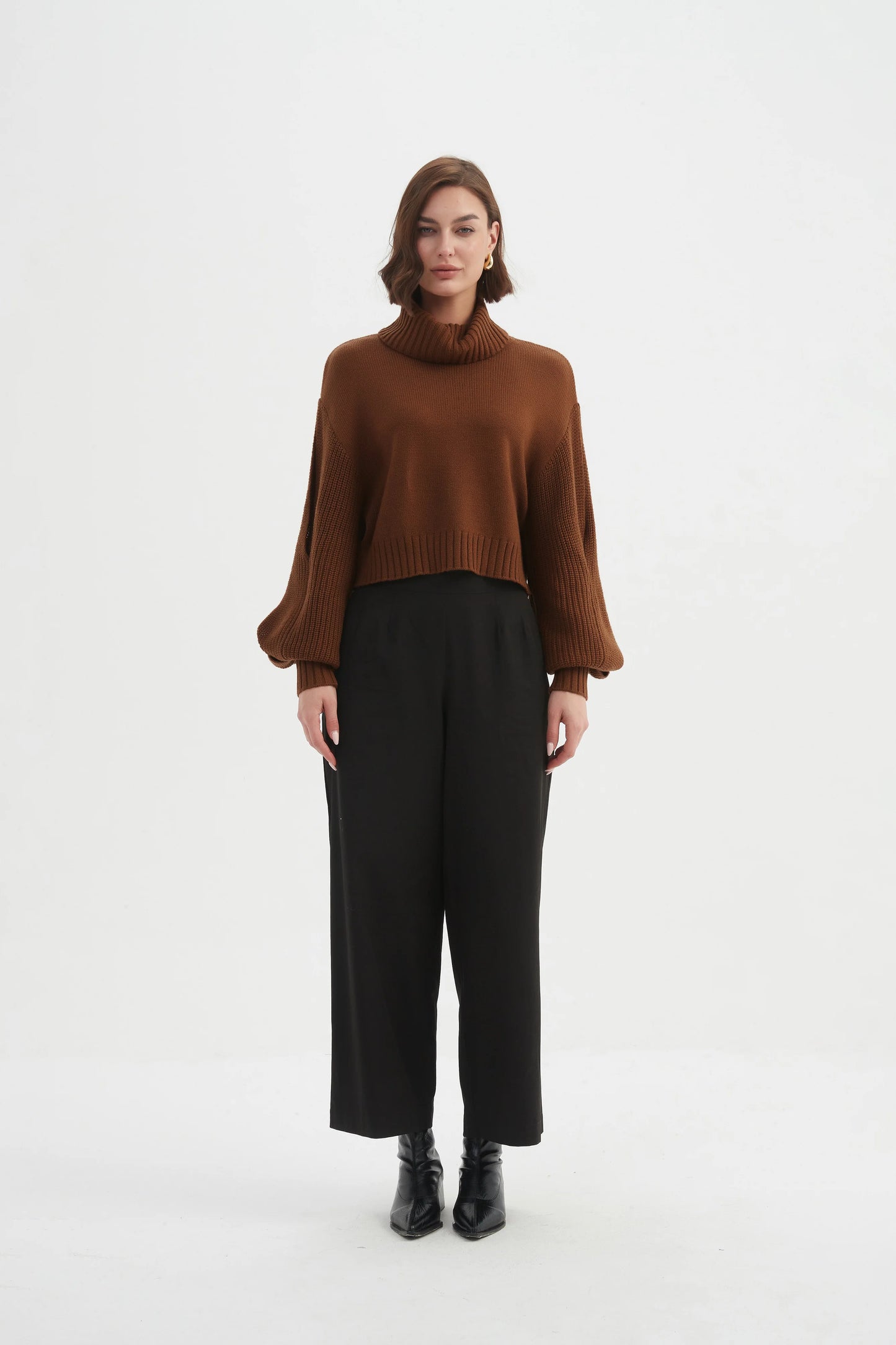 Tirelli Balloon Sleeve Knit in Chestnut