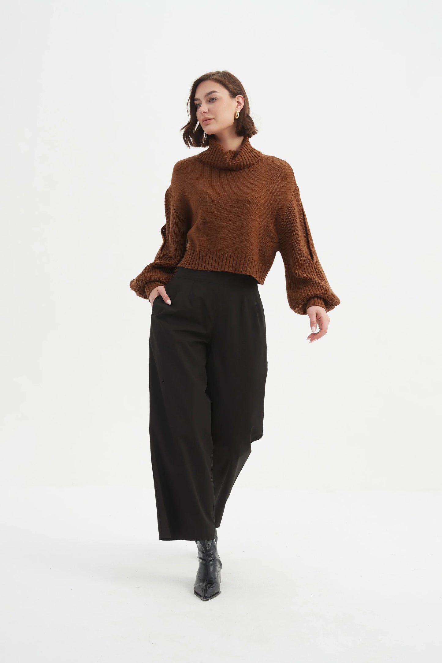 Tirelli Balloon Sleeve Knit in Chestnut