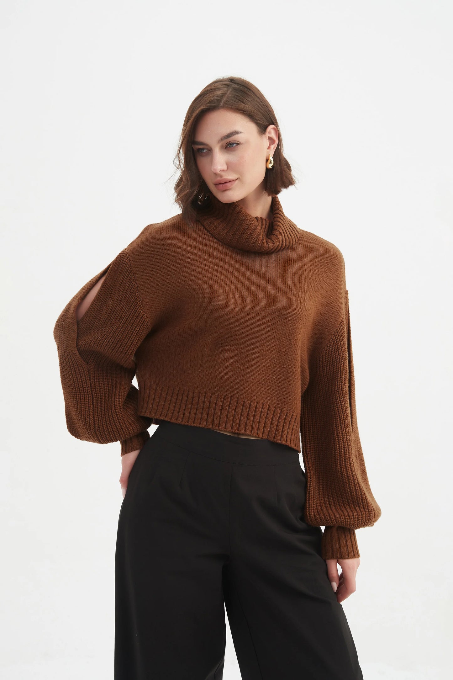 Tirelli Balloon Sleeve Knit in Chestnut