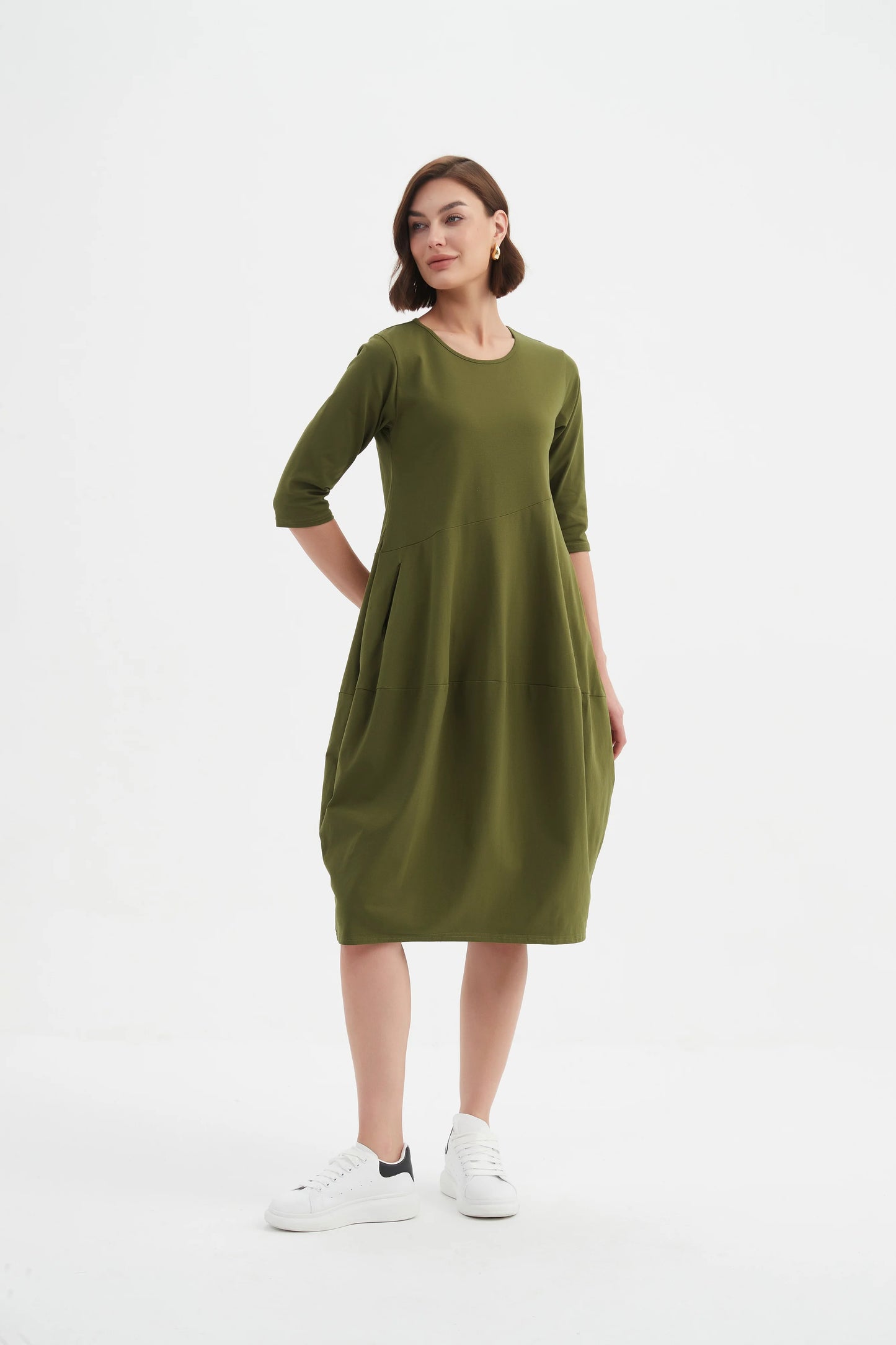 Tirelli Diagonal Seam Winter Dress in Khaki