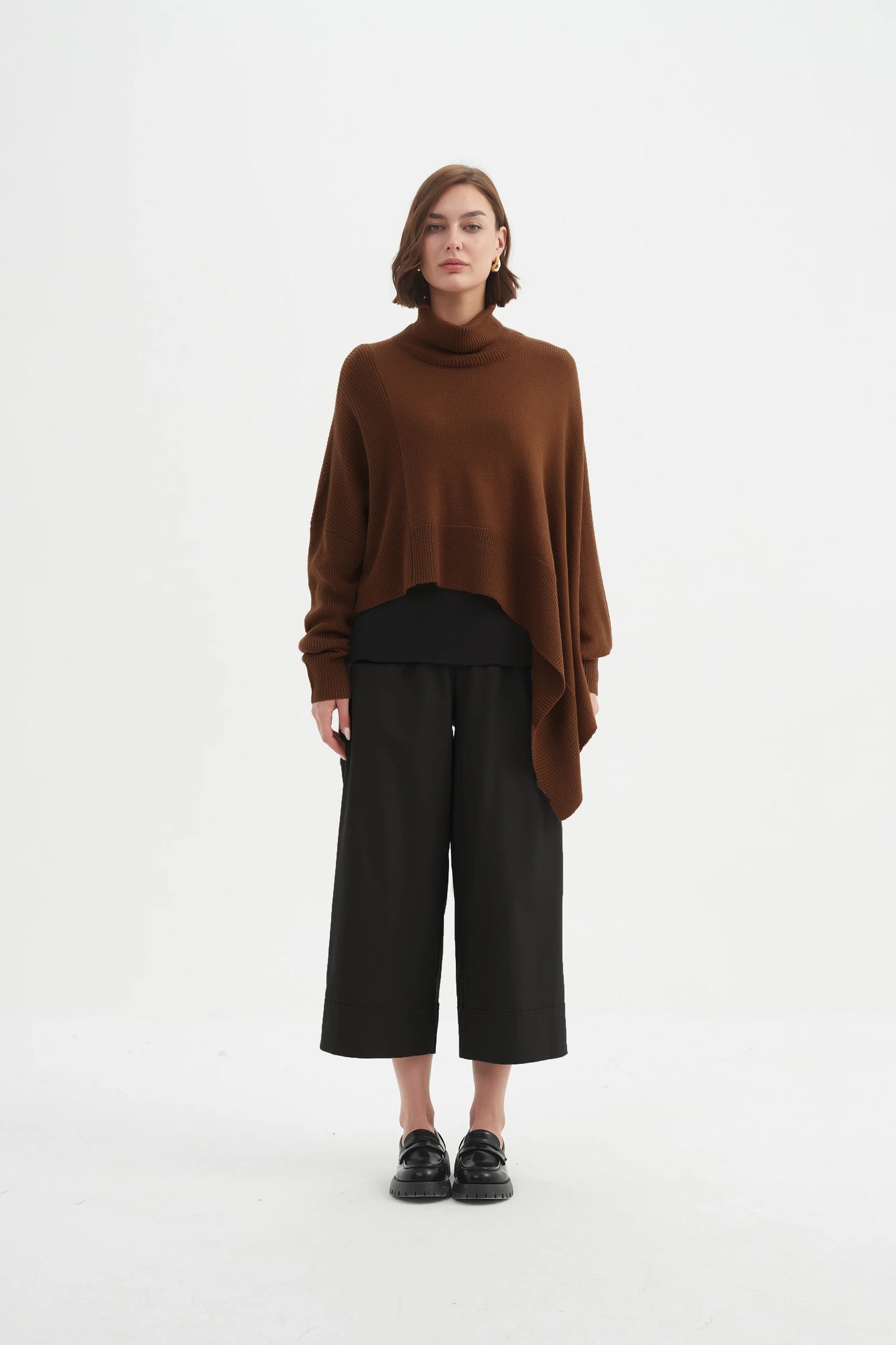 Tirelli Asymmetric Crop Knit in Chestnut