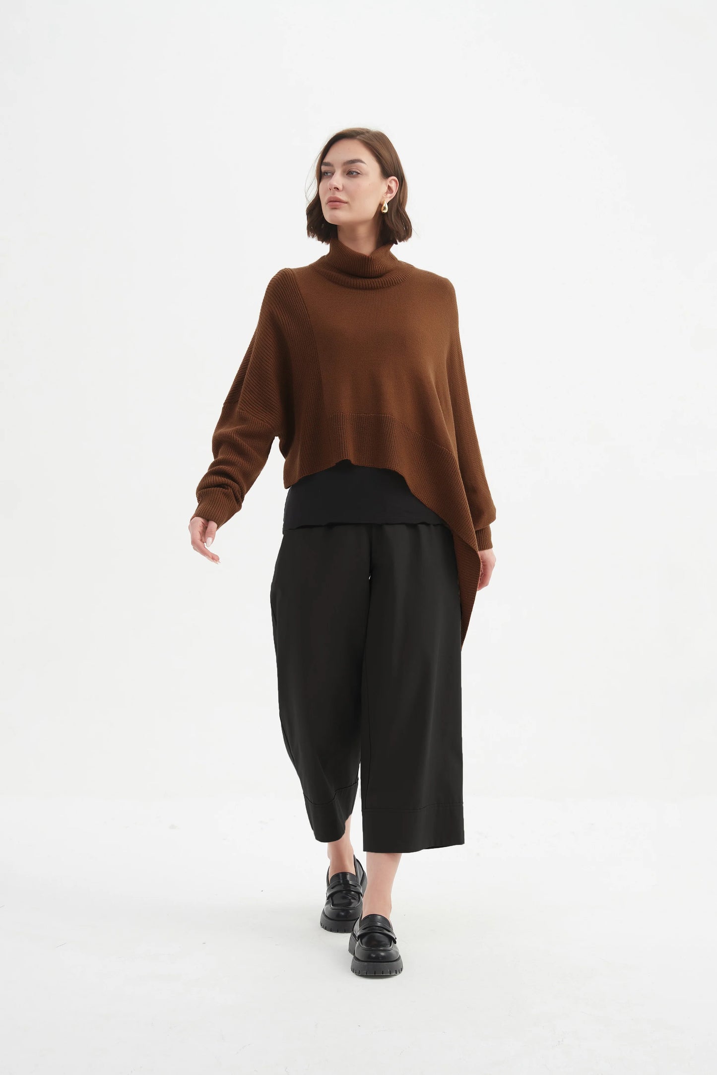 Tirelli Asymmetric Crop Knit in Chestnut
