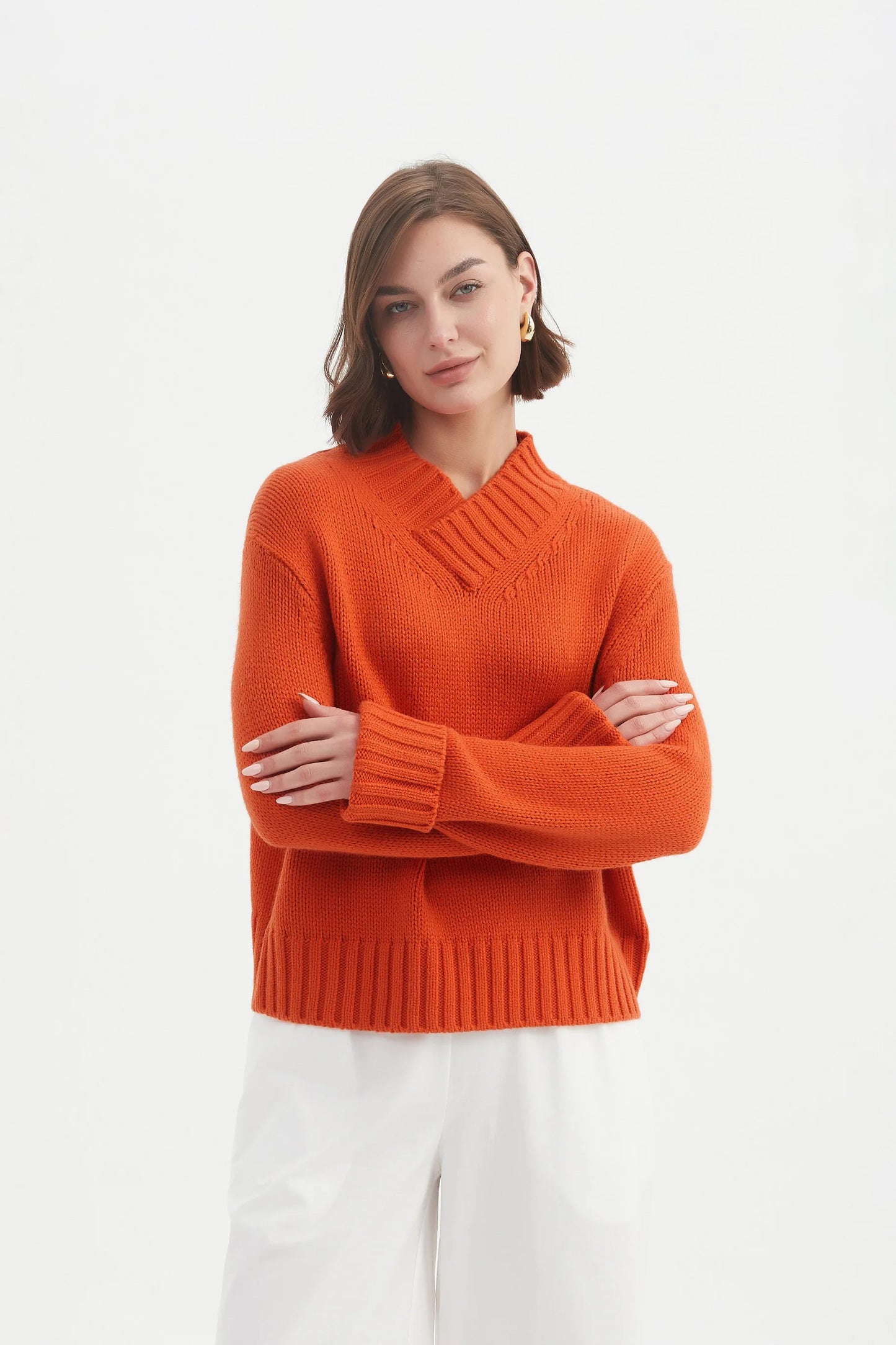 Tirelli Crossover Collar Knit in Blood Orange