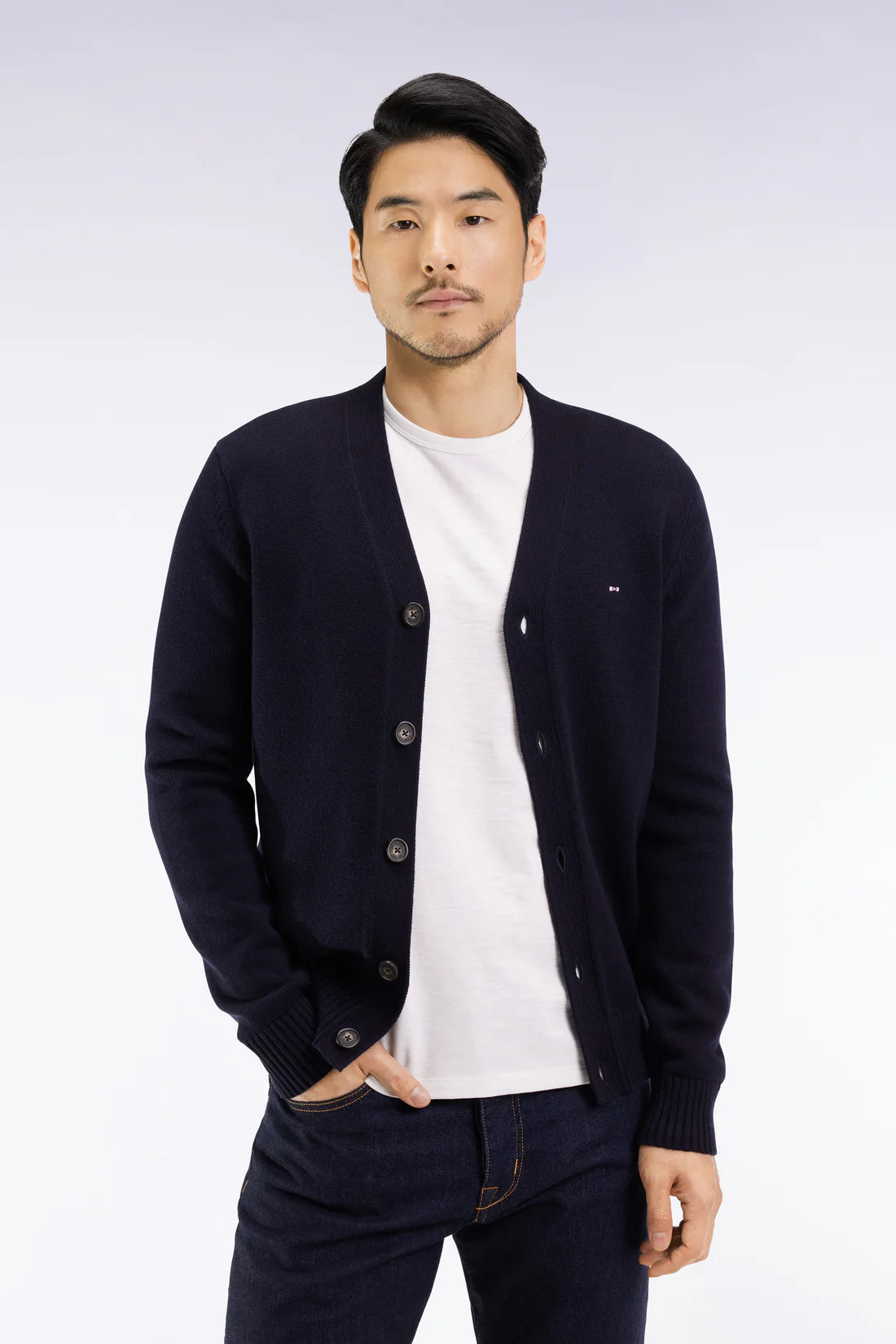 Eden Park Mens Knitwear, Wool and cotton navy cardigan, straight cut
