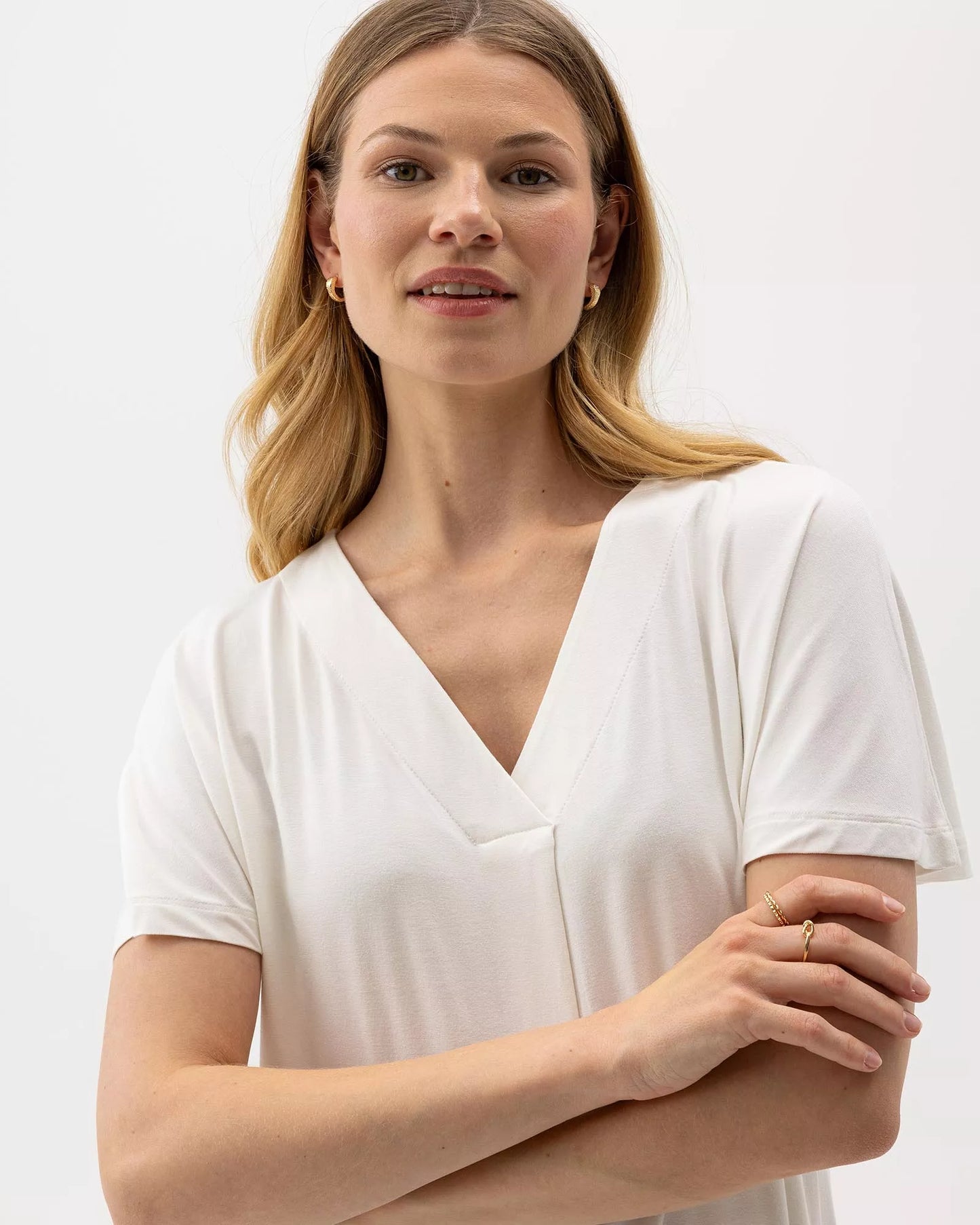 Holebrook Ladies, Esther V-neck Top, in Off White