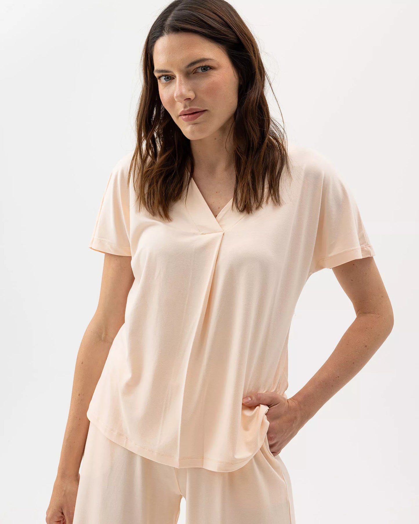 Holebrook Ladies, Esther V-neck Top, in Pale Peach
