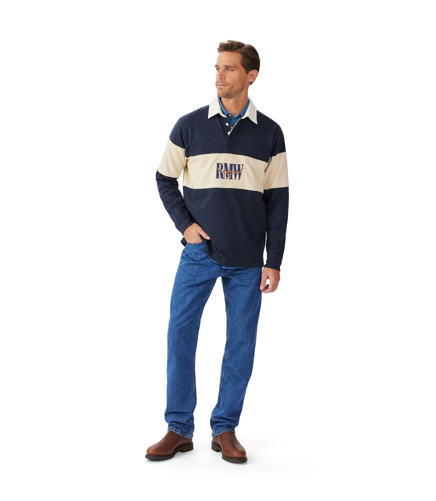 R.M. Williams Heritage Rugby in Navy Sand