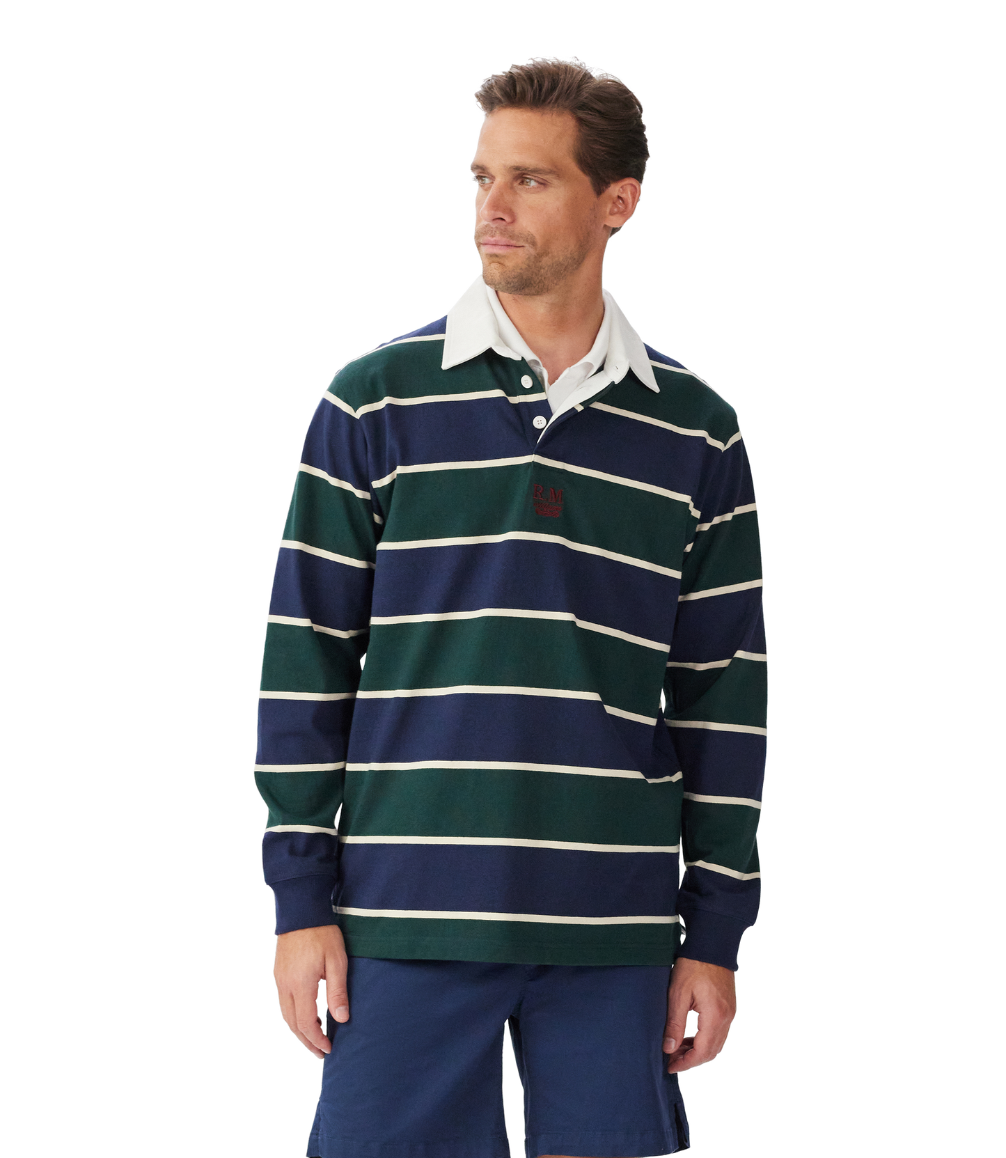 R.M. Williams Bright Rugby in Navy Green Cream