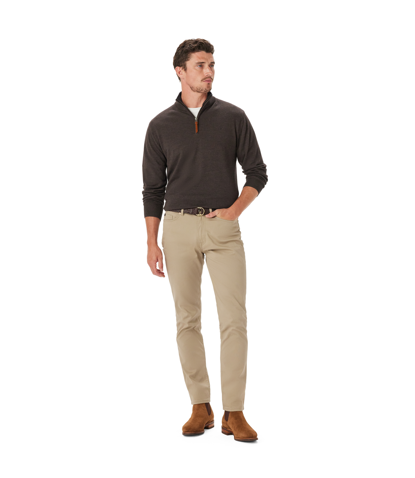R.M. Williams Ernest 1/4 Zip Merino Knit in Chestnut