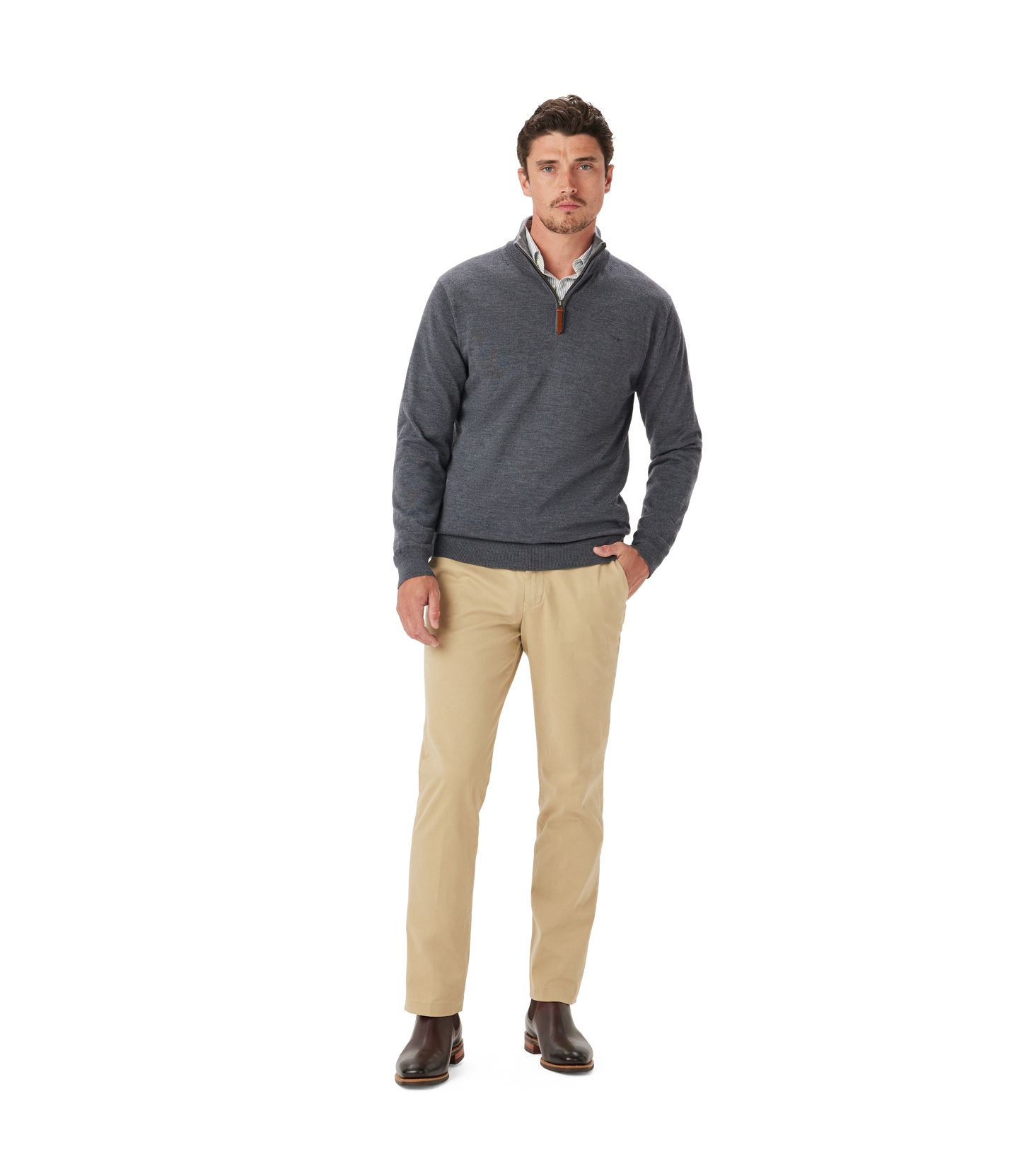 R.M. Williams Ernest 1/4 Zip Merino Knit in Sea Mist