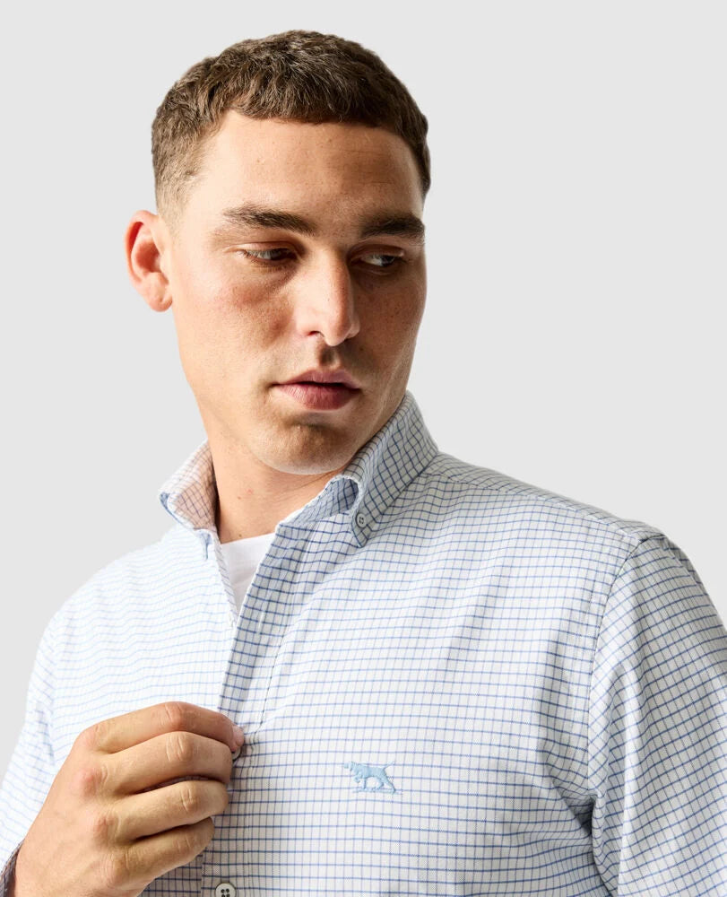 Rodd & Gunn, the Gunn Check Oxford 5 in Dusk Blue