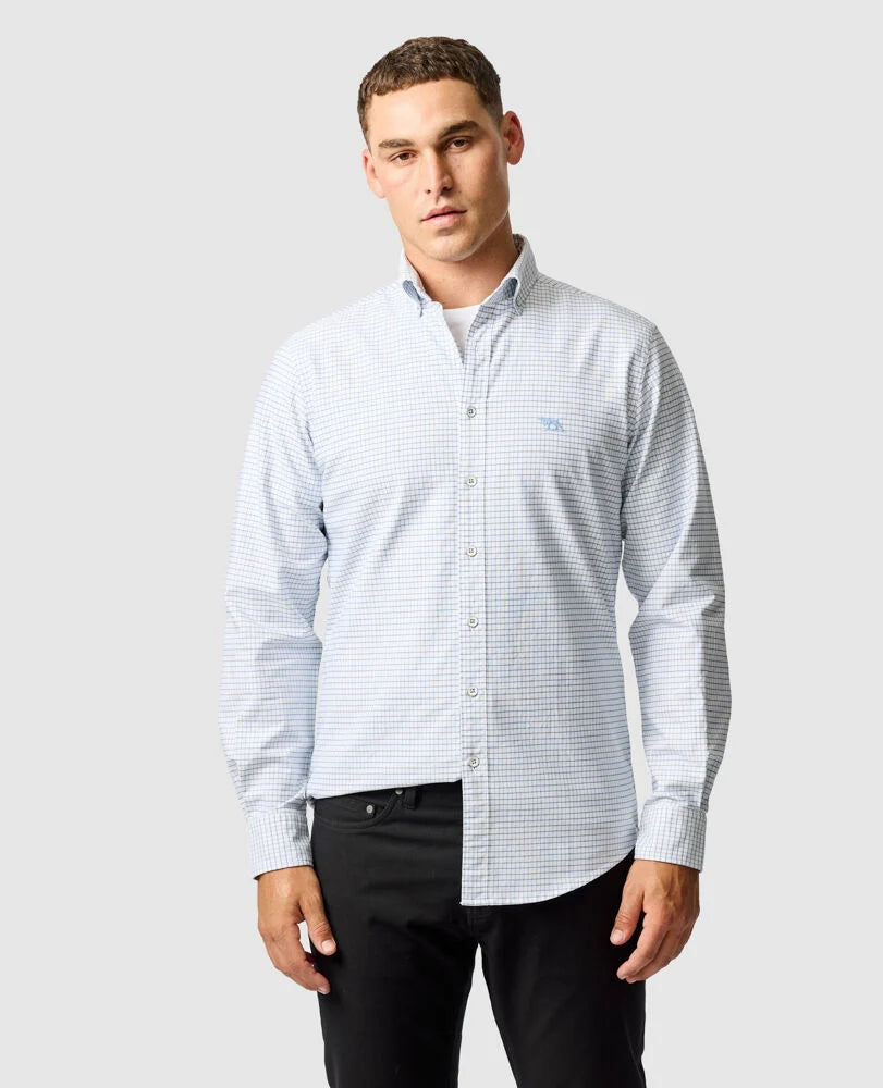 Rodd & Gunn, the Gunn Check Oxford 5 in Dusk Blue