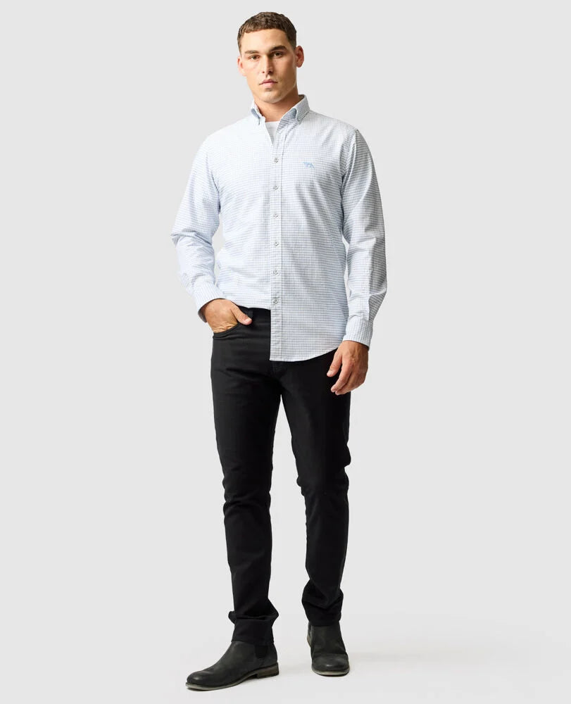 Rodd & Gunn, the Gunn Check Oxford 5 in Dusk Blue
