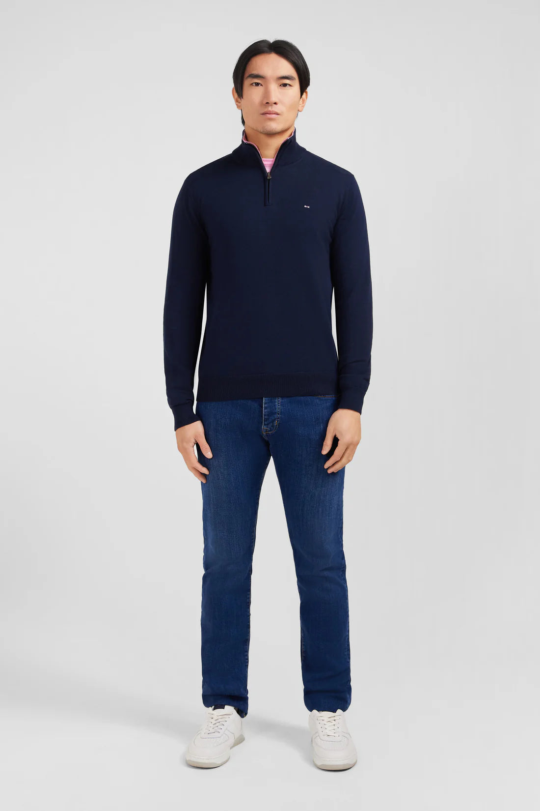 Eden Park Knitwear - Navy blue cotton Half Zip neck sweater