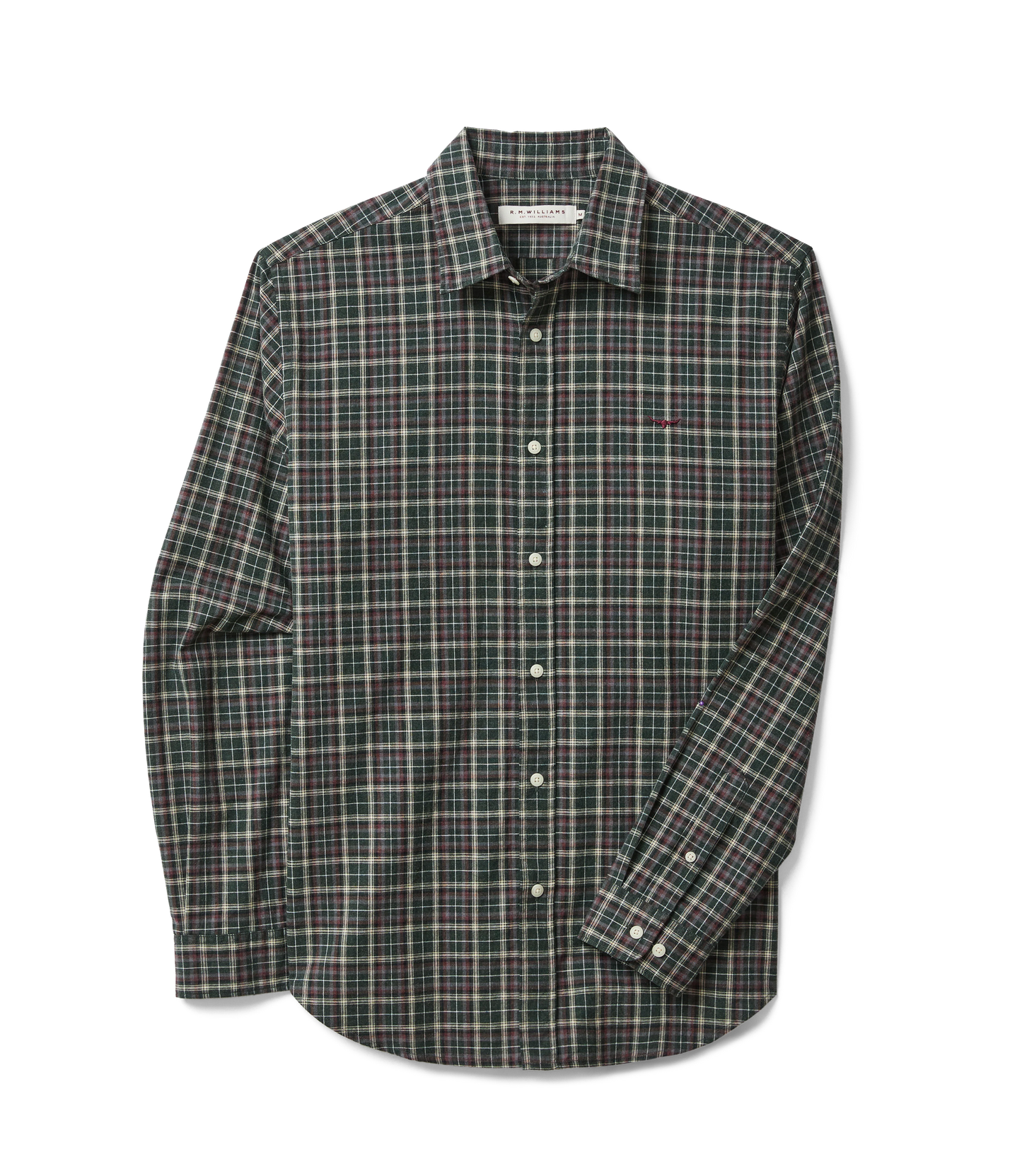 R.M. Williams Lincoln Regular Oxford Shirt in Pine Cream Red