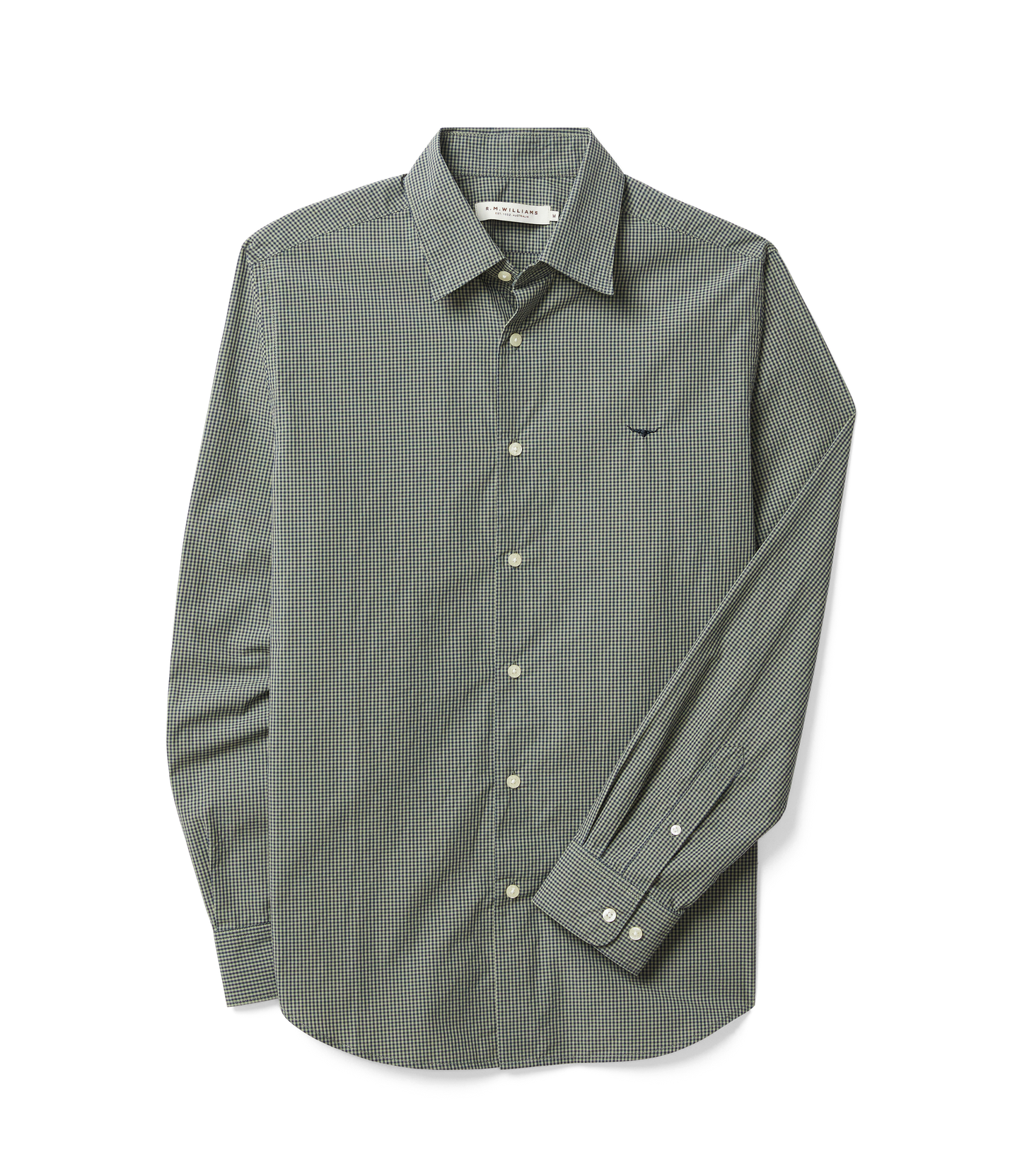 R.M. Williams Parkes Regular Poplin Shirt in Sage Navy
