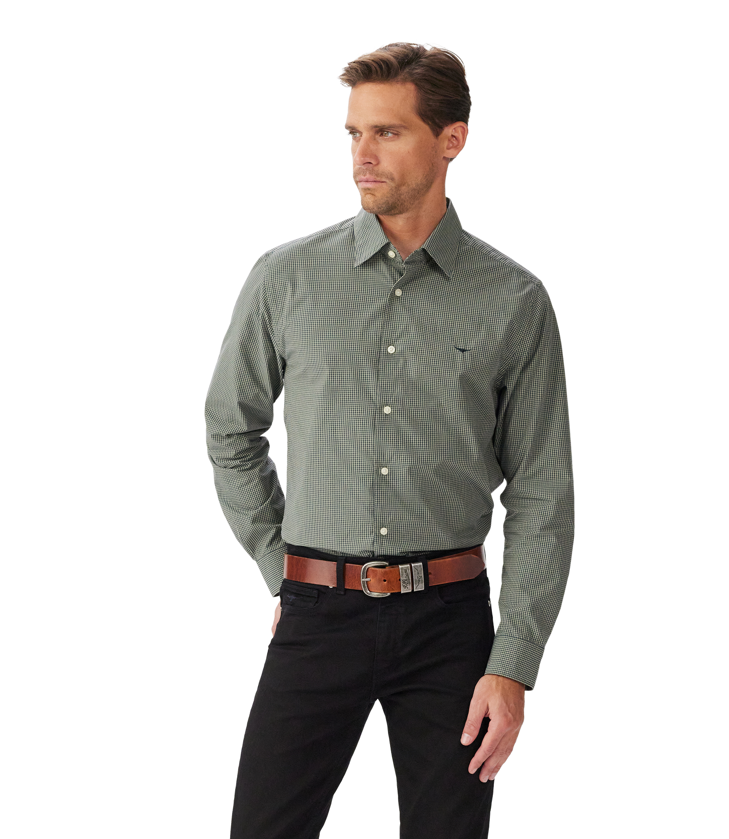 R.M. Williams Parkes Regular Poplin Shirt in Sage Navy