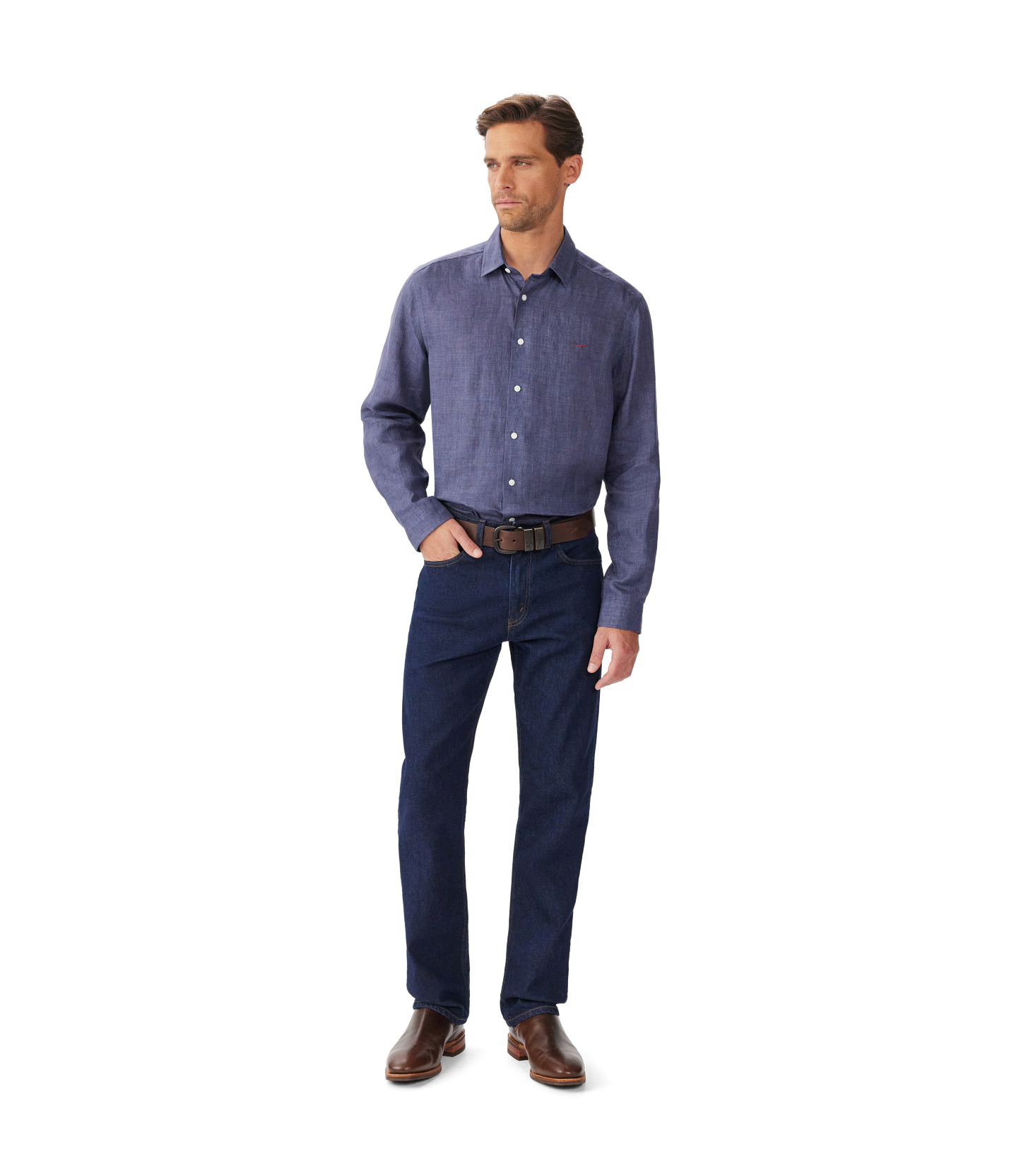 R.M. Williams, the Newman Classic Linen Shirt in Navy