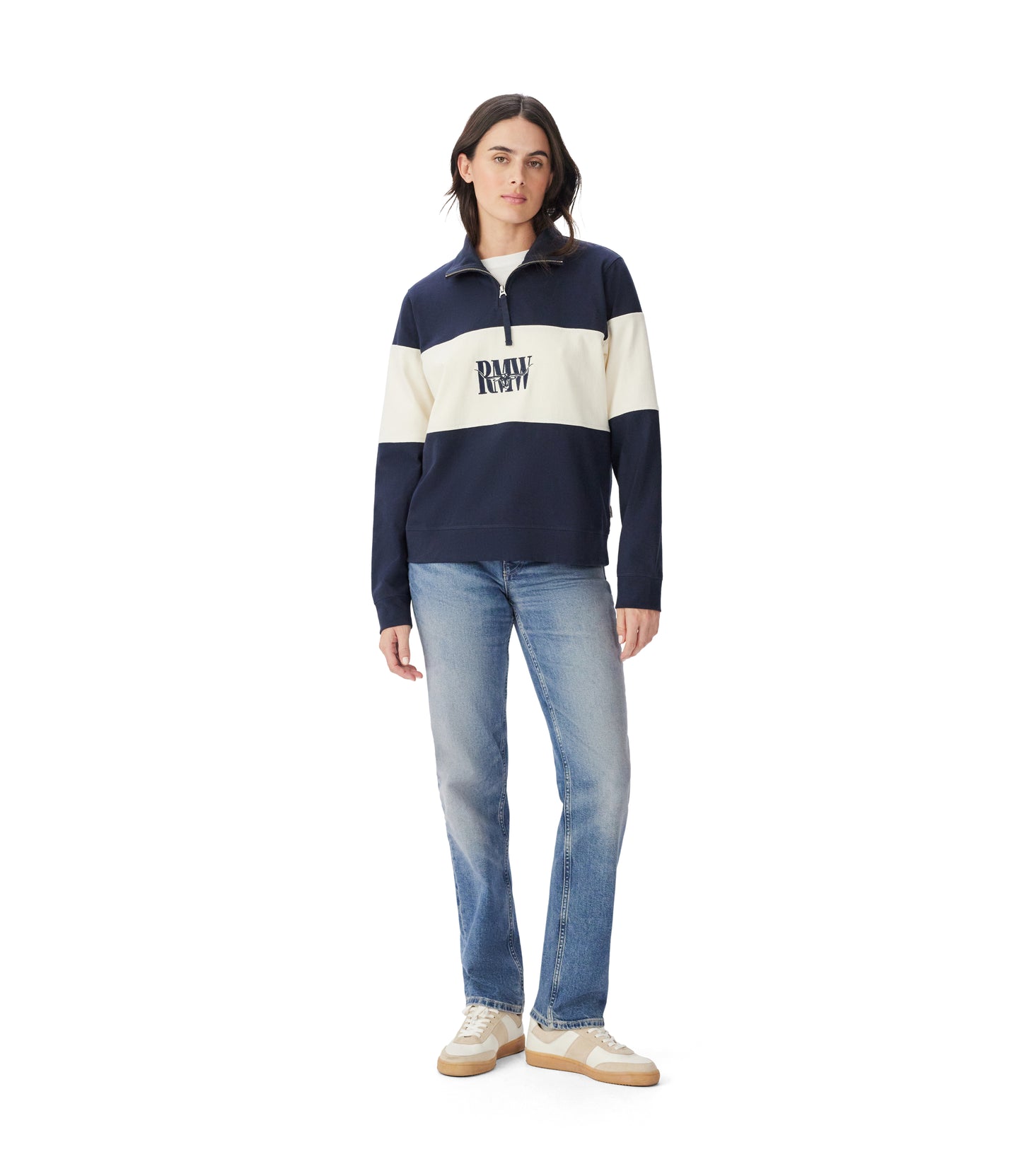 R.M. Williams Trickett Panel Sweatshirt in Navy Ivory