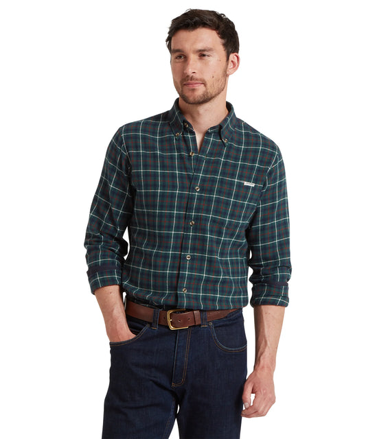 Schoffel Mens Countrywear, the Akenham Shirt in Botanical Green