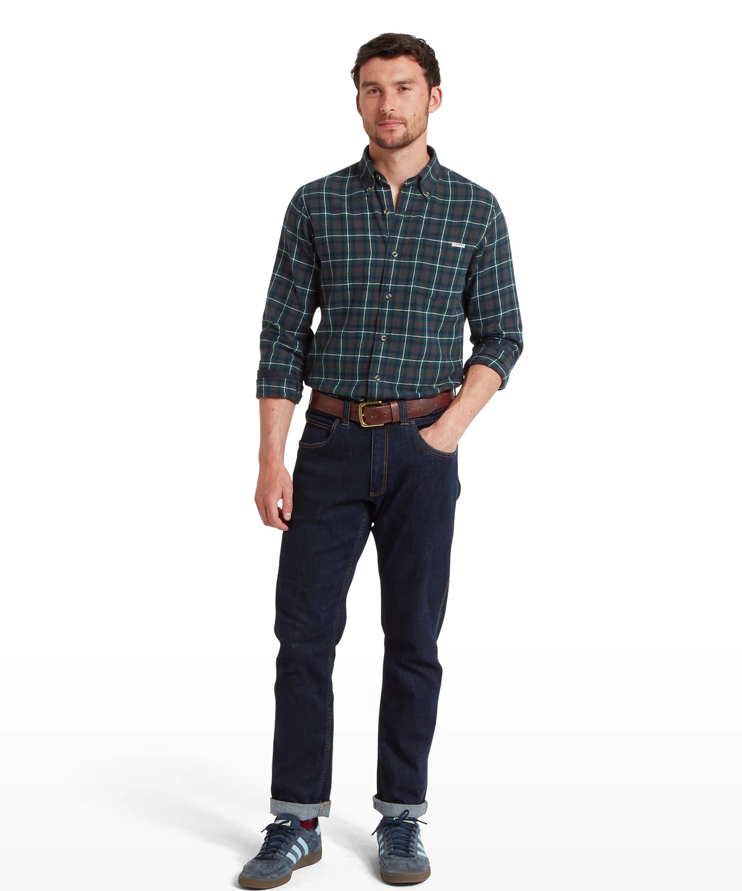 Schoffel Mens Countrywear, the Akenham Shirt in Botanical Green