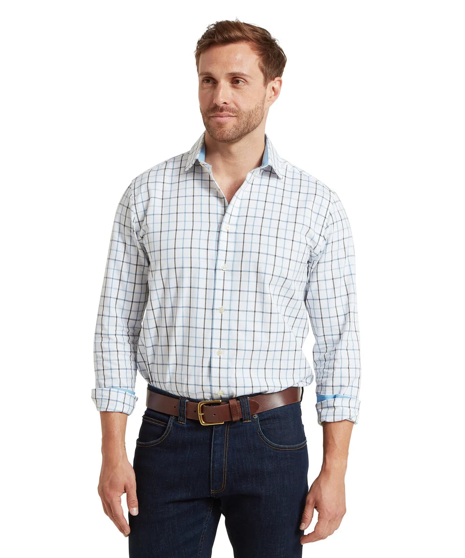 Schöffel Mens Countrywear, the Baconsthorpe Tailored Shirt in Mountain Blue