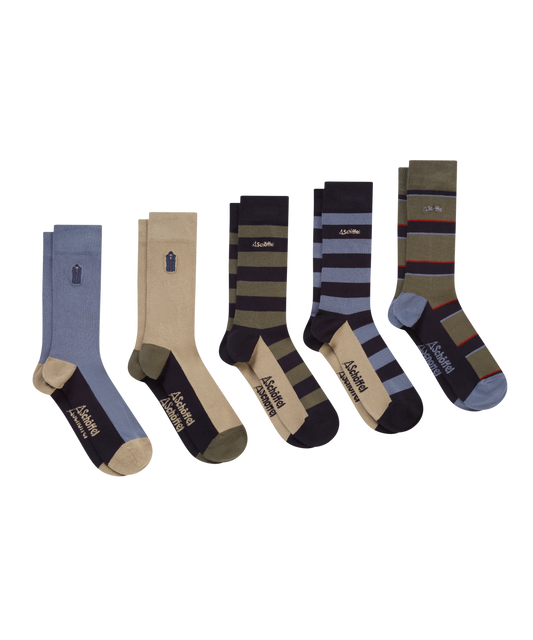 Schoffel Mens Countrywear, the Bamboo Sock (Box Of 5) in Oakham Mix
